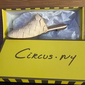 Circus by Sam Edelman Cream Leather Mules with Woven Design